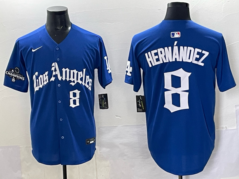 Men Los Angeles Dodgers #8 Hernandez Blue 2025 Nike MLB Jersey style 001